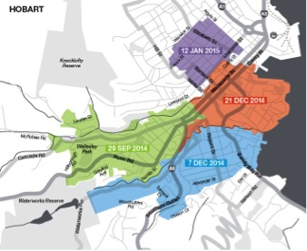 Map depicting area to be disconnected from 29 September 2014 at Hobart in Tasmania