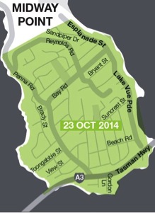 Map depicting area to be disconnected from 23 October 2014 at Midway Point in Tasmania
