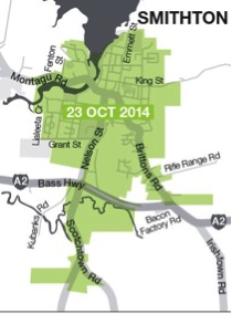 Map depicting area to be disconnected from 23 October 2014 at Smithton in Tasmania