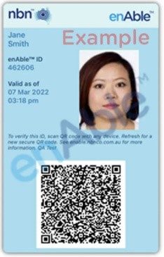 Example nbn Enable digital identification card with staff photograph and QR code